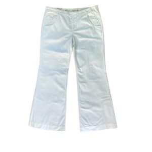 Old Navy White Denim Cotton Retro Flare Sailor Pants Jeans Side Button (Size 12)